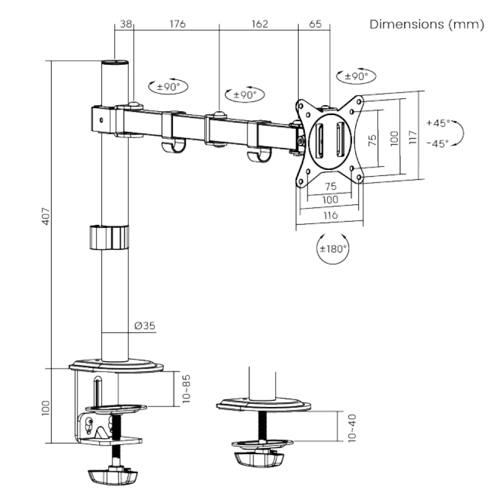 Brateck LDT66-C012 Swivel PC Screen Mount Brateck LDT66-C012 Swivel PC Screen Mount