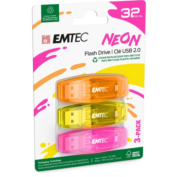 Emtec C410 32GB P3 Neon USB 2.0 3 pack Emtec C410 32GB P3 Neon USB 2.0 3 pack