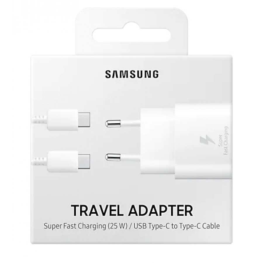 Samsung Φορτιστής με Θύρα USB-C και Καλώδιο USB-C 25W Λευκός (Travel Adapter 25W EP-TA800XWEGWW) (Retail)