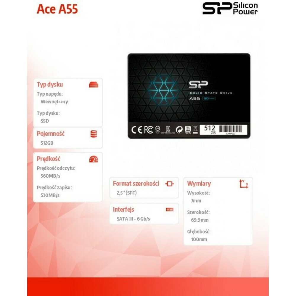 Silicon Power Ace A55 SSD 512GB 2.5'' SP512GBSS3A55S25 Silicon Power Ace A55 SSD 512GB 2.5'' SP512GBSS3A55S25