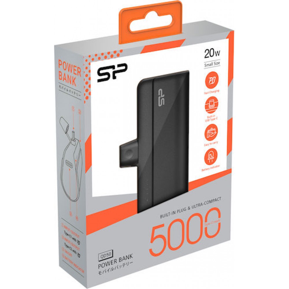 Silicon Power QD50 Power Bank 5000mAh 20W με Θύρα USB-C Power Delivery Μαύρο Silicon Power QD50 Power Bank 5000mAh 20W με Θύρα USB-C Power Delivery Μαύρο