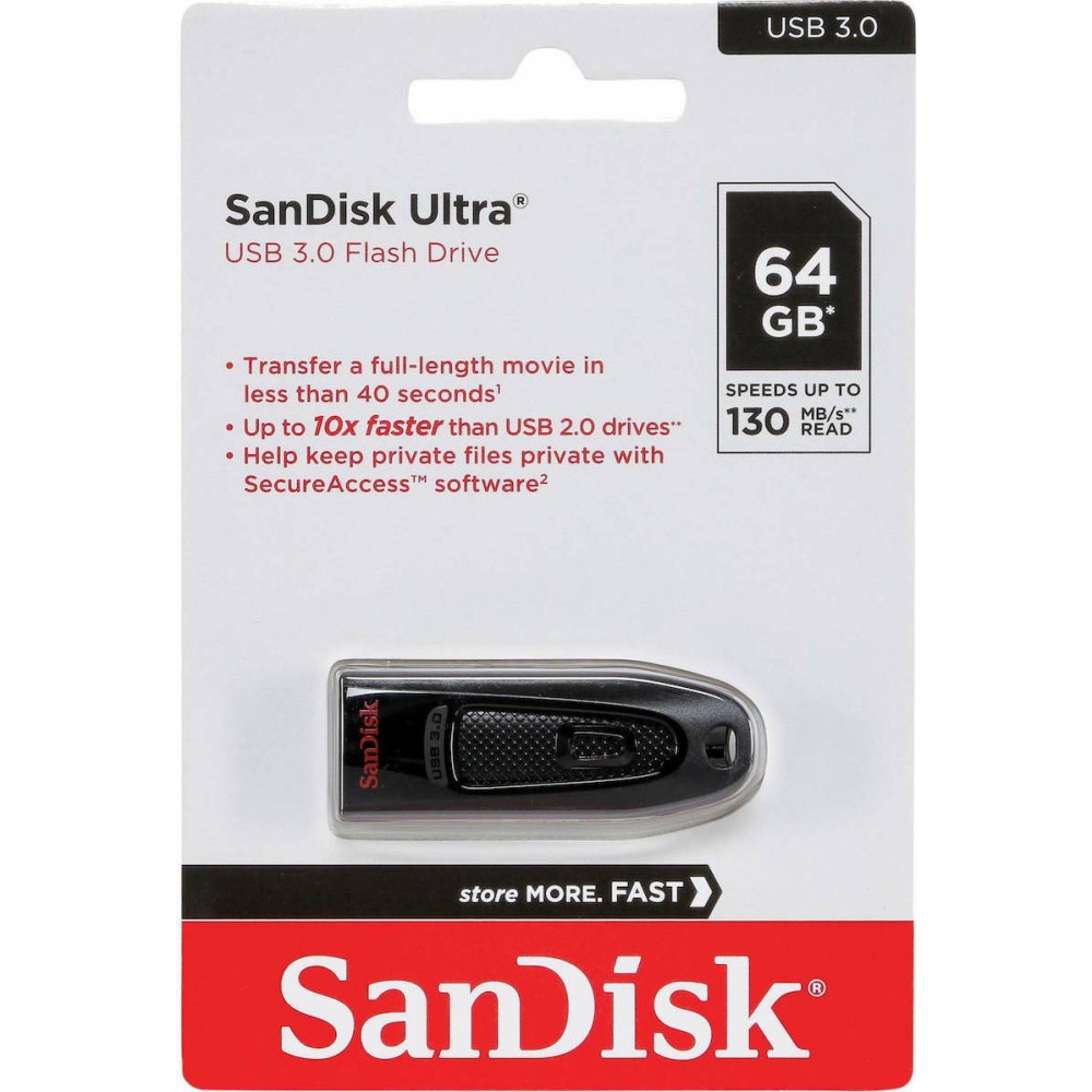 Sandisk Ultra 64GB USB 3.0 Stick Μαύρο SDCZ48-064G-U46 Sandisk Ultra 64GB USB 3.0 Stick Μαύρο SDCZ48-064G-U46